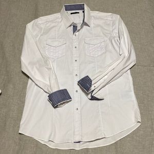 7 diamonds premium Mens Medium M white dress shirt with front pockets